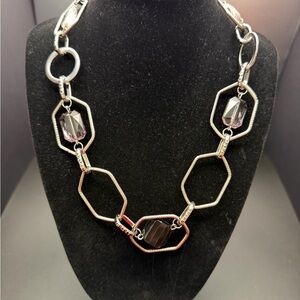 Lia Sophia Silver and Black Hexagon Necklace
